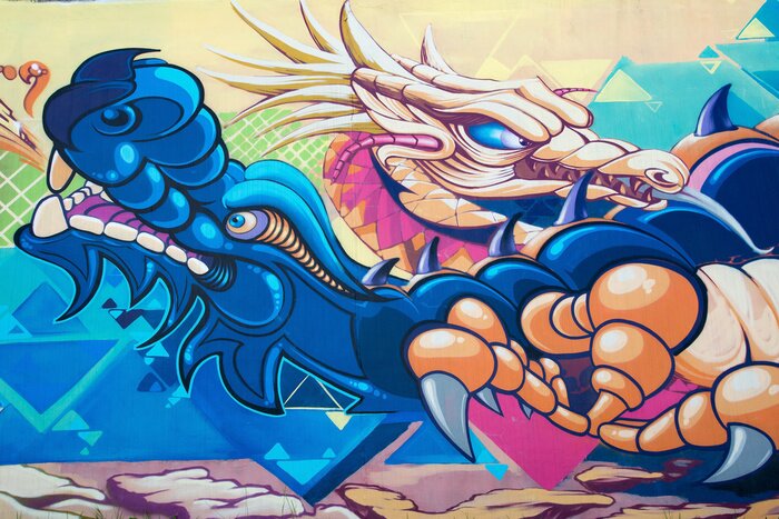 Tableau  Dragon sur un graffiti