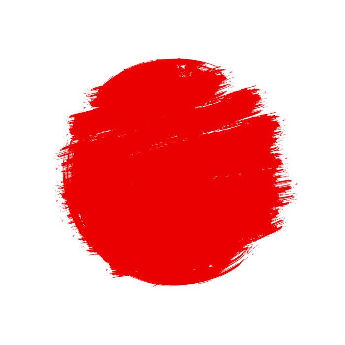 Tableau  Drapeau du Japon style asiatique rouge symbole de soleil grunge isolé sur fond blanc. Coups de pinceau dessinés à la main