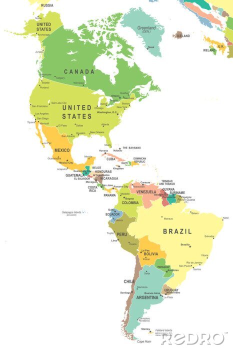 Tableau  Du Nord et Amérique du Sud carte - très détaillées illustration vectorielle.