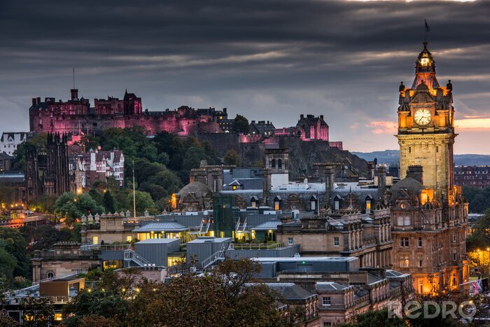 Tableau  Edinburgh château et paysage urbain de nuit, en Écosse au Royaume-Uni