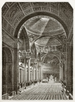 Tableau  Eglise de la Madeleine intérieur, vieille illustration, Paris. Créé par Desmarest et Pisan, publié le Magasin Pittoresque, Paris, 1843