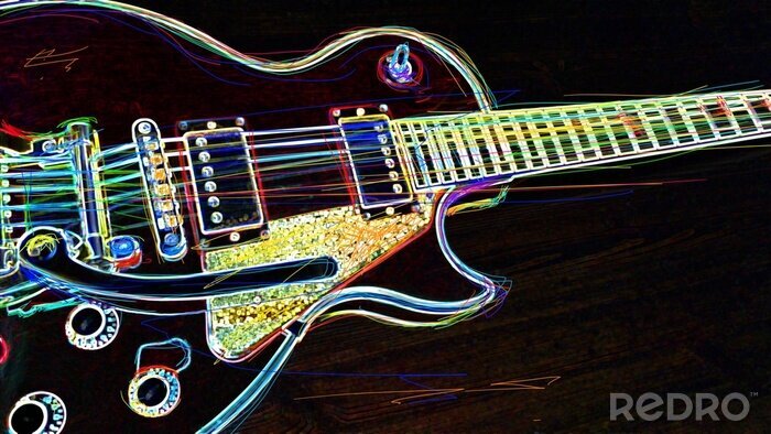 Tableau  electric guitar . abstract neon painting 