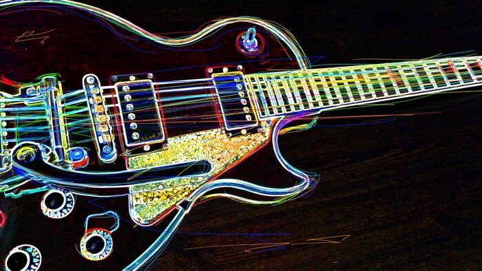 Tableau  electric guitar . abstract neon painting 