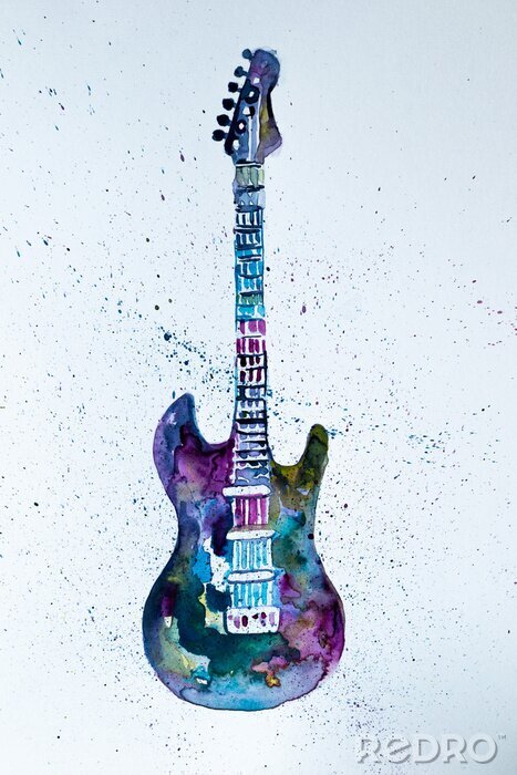 Tableau  Electric Guitar Watercolor
