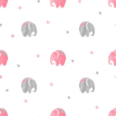 Papier peint à motif  Éléphants gris et roses