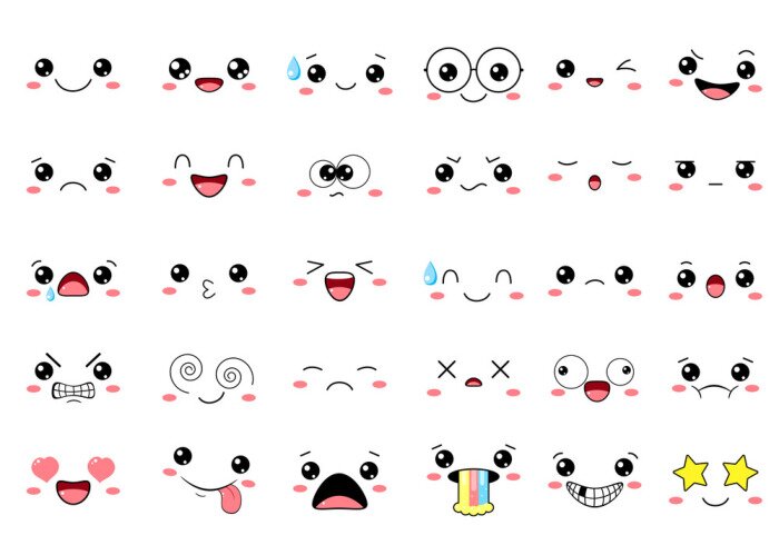 Tableau  Émoticônes kawaii montrant des émotions