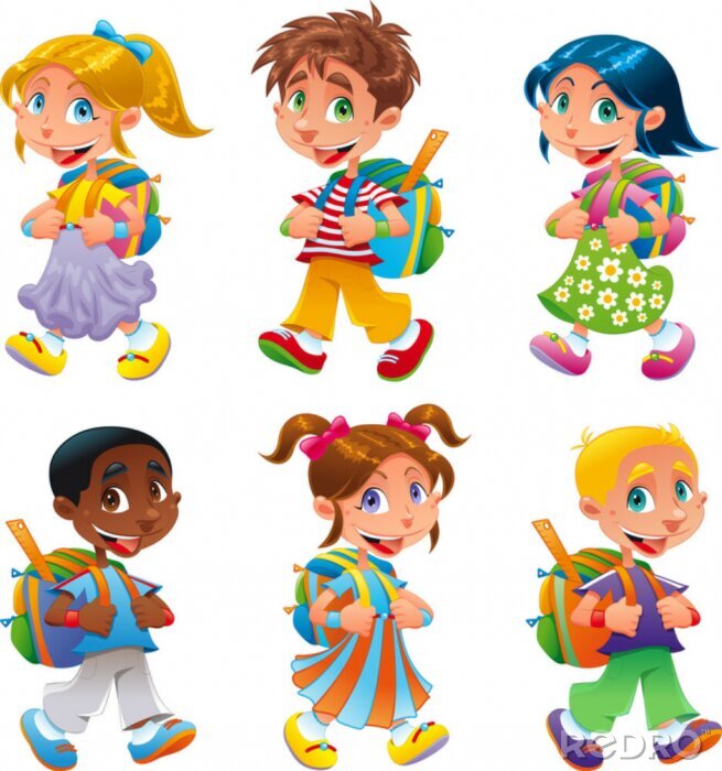 Tableau  Enfants gais marchant de l'école