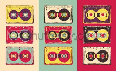 Tableau  Ensemble de cassettes audio rétro, style pop art. Image vectorielle