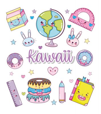 Tableau  Ensemble de dessins animés Kawaii
