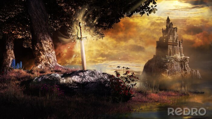 Tableau  Epée dans la pierre dans un monde fantastique