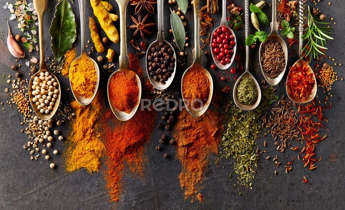 Tableau  Épices colorées sur des cuillères