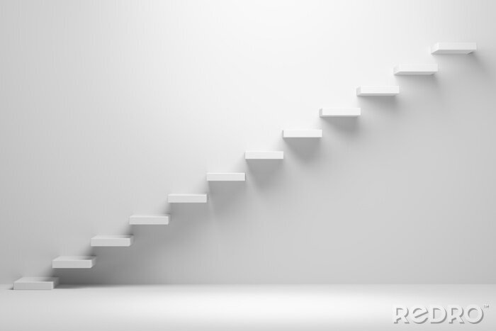 Tableau  Escalier ascendant résumé blanc 3d illustration