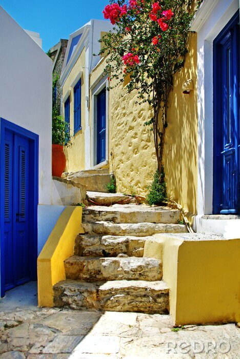 Tableau  Escalier et maisons grecques