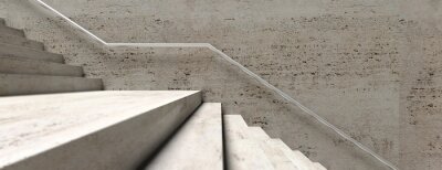 Tableau  Escaliers en pierre et mur avec rail en métal, bannière. Illustration 3d