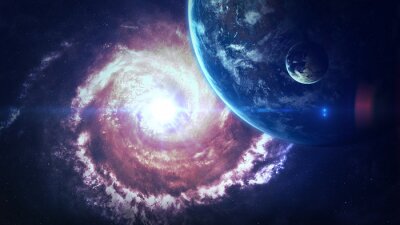 Tableau  Espace avec une galaxie spirale et des planètes