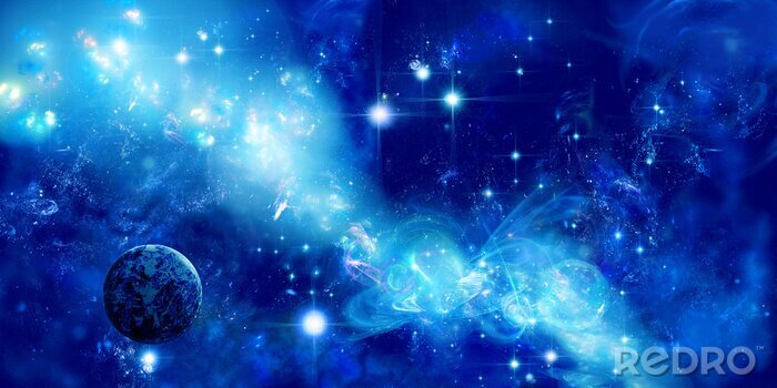 Tableau  Espace planètes bleues