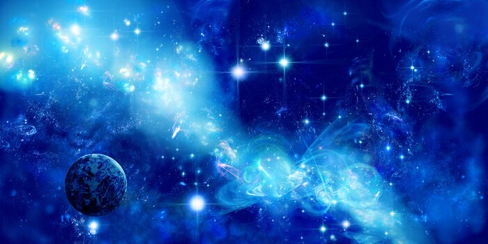 Tableau  Espace planètes bleues