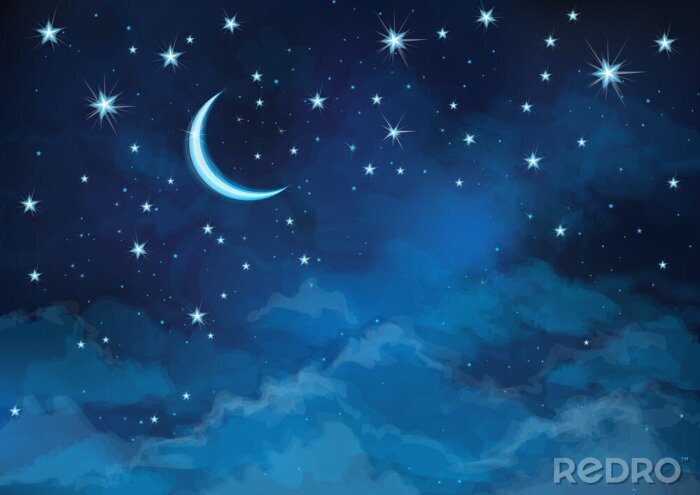 Tableau  Étoiles et lune dans le ciel