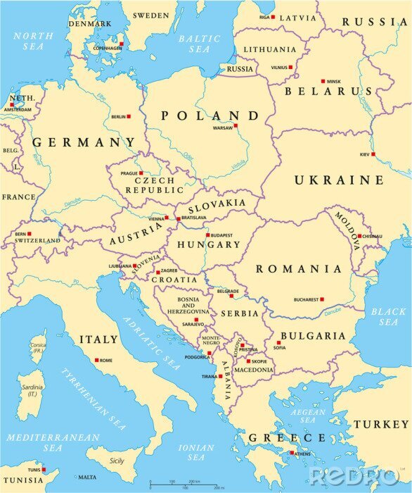 Tableau  Europe centrale Carte politique