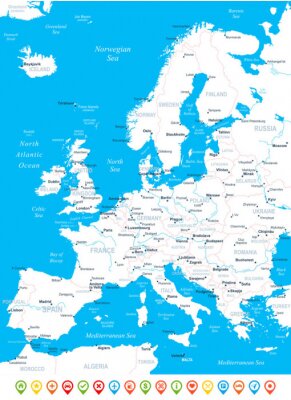 Tableau  Europe map - très détaillées illustration vectorielle.