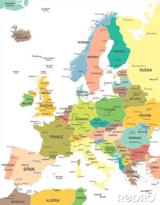Tableau  Europe map - très détaillées illustration vectorielle.