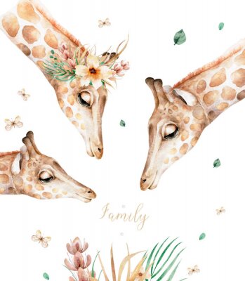 Tableau  Famille girafe en fleurs
