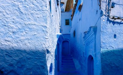 Tableau  Famous blue wall city of Chefchaouen, Morocco.