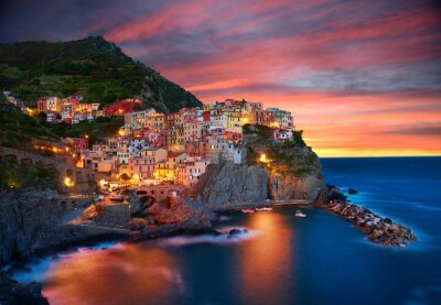 Tableau  Famous city of Manarola in Italy - Cinque Terre, Liguria