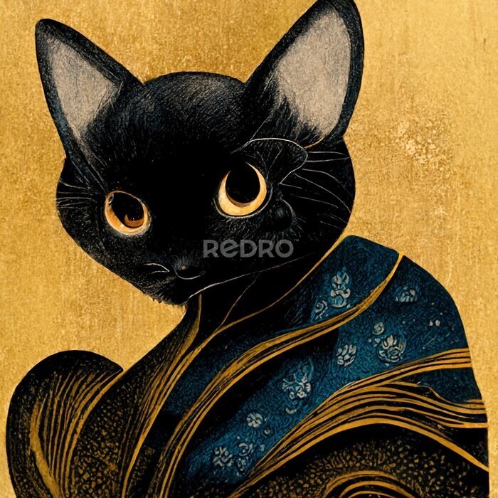 Tableau  Fantasy magical cat. Artistic abstract cute animal. Perfect for phone wallpaper or for posters.