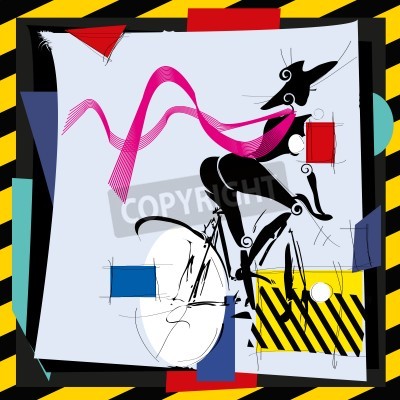 Tableau  fashion girl by bicycle cubism modern