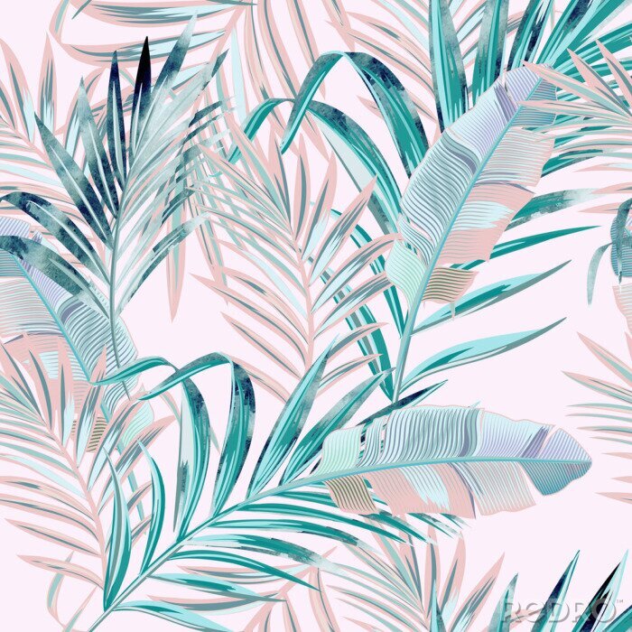 Tableau  Fashion vector floral pattern with tropical palm leaves