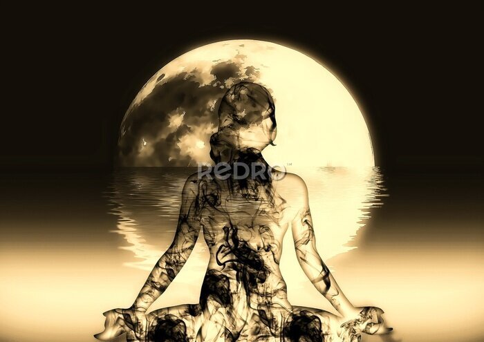 Tableau  Femme abstraite méditant au clair de lune