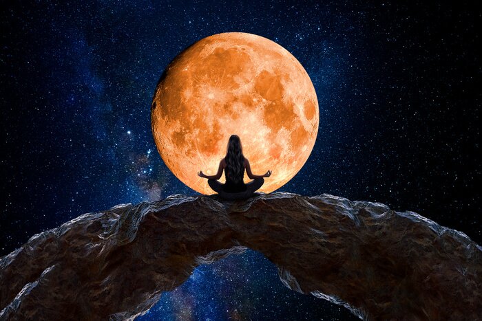 Tableau  Femme en pleine méditation observant l'univers