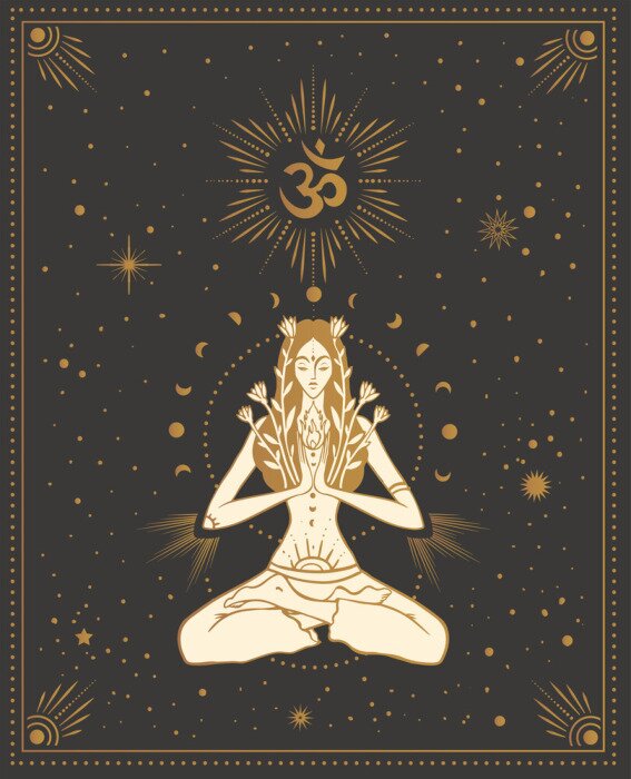 Tableau  Femme en position du lotus sur fond noir