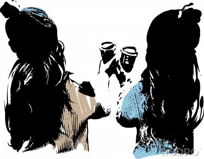 Tableau  Femmes avec des tasses à café style Banksy