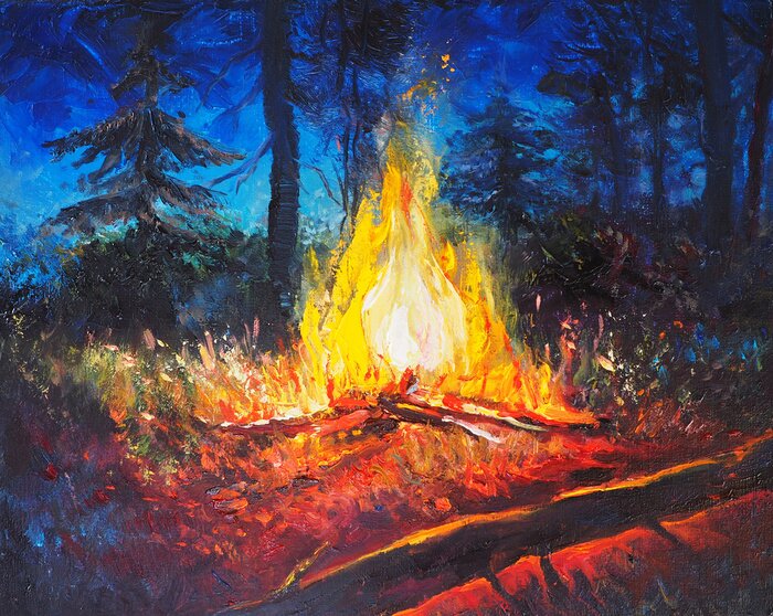 Tableau  Feu de camp dans la forêt