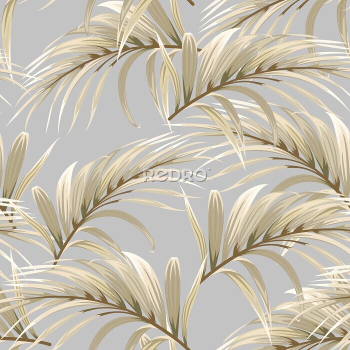 Tableau  Feuille de palmier et nuances dorées sur fond gris