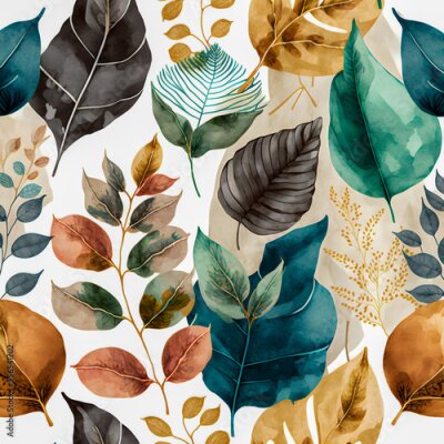 Tableau  Feuilles d&#39;automne sur fond blanc