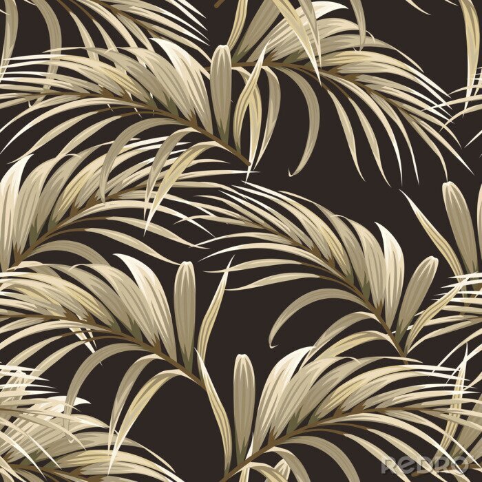 Tableau  Feuilles de palmier beige sur fond sombre
