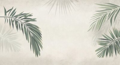 Tableau  Feuilles de palmier exotiques sur un fond de béton dans les tons beiges