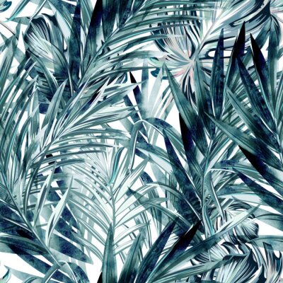 Tableau  Feuilles de palmier peintes à l'aquarelle sur fond blanc
