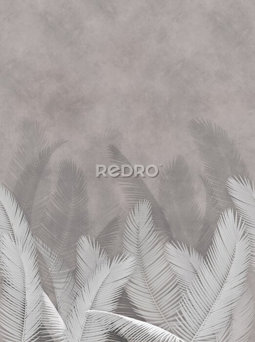 Tableau  Feuilles de palmier sur un fond béton avec des nuances de gris