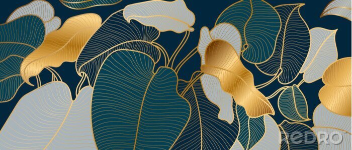 Tableau  Feuilles de style Art Deco avec des éléments dorés