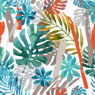 Papier peint à motif  Feuilles imitant la peinture à l'aquarelle