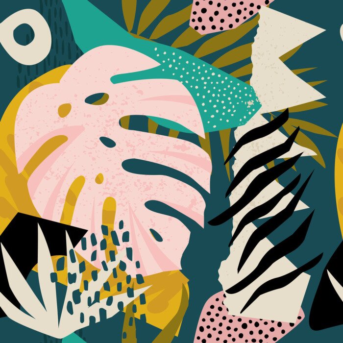 Tableau  Feuilles tropicales abstraction colorée