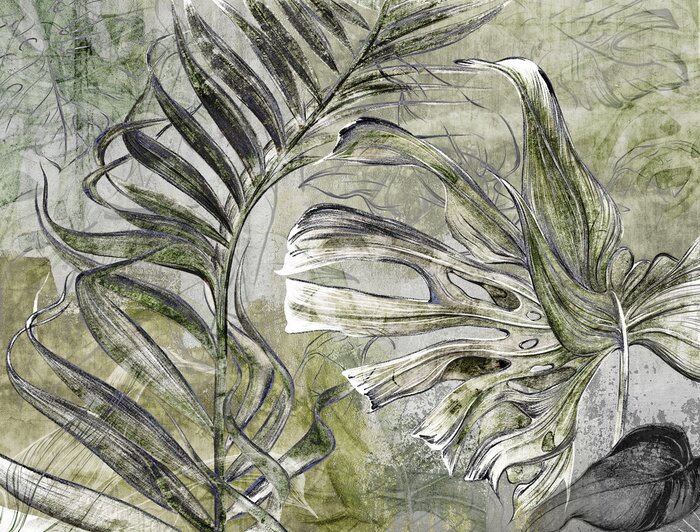 Tableau  Feuilles tropicales abstraites sur béton