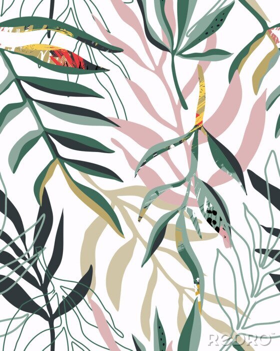 Tableau  Feuilles tropicales abstraites sur fond blanc