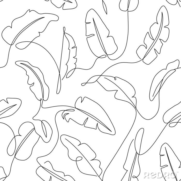 Tableau  Feuilles tropicales noires et blanches dans un style line art