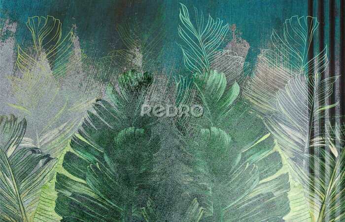 Tableau  Feuilles tropicales sur un fond en béton