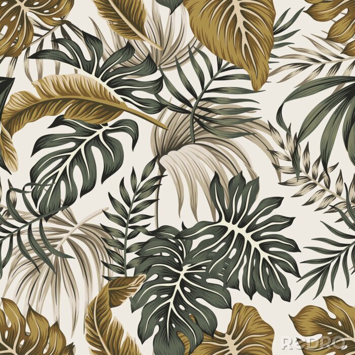 Tableau  Feuilles vertes et beiges des tropiques